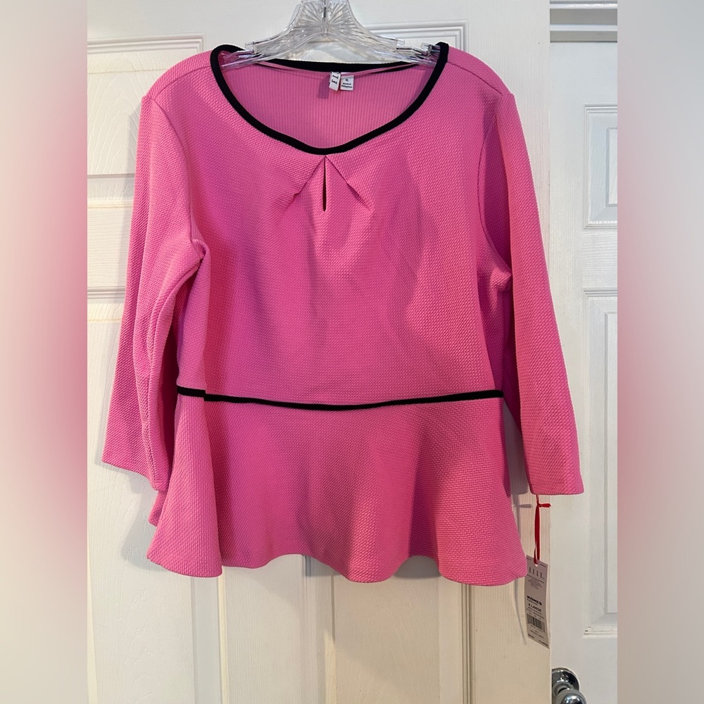 Pink Women's Peplum Top with Black Trim